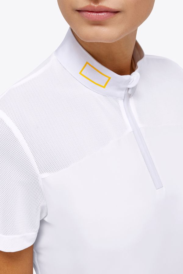 Polo da competizione con zip S/S con inserto in jersey in mesh WHITE
